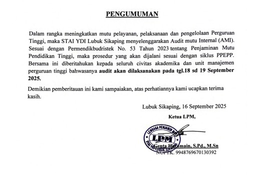 Pengumuman Pelaksanaan AMI tahun 2025 TA 24/25